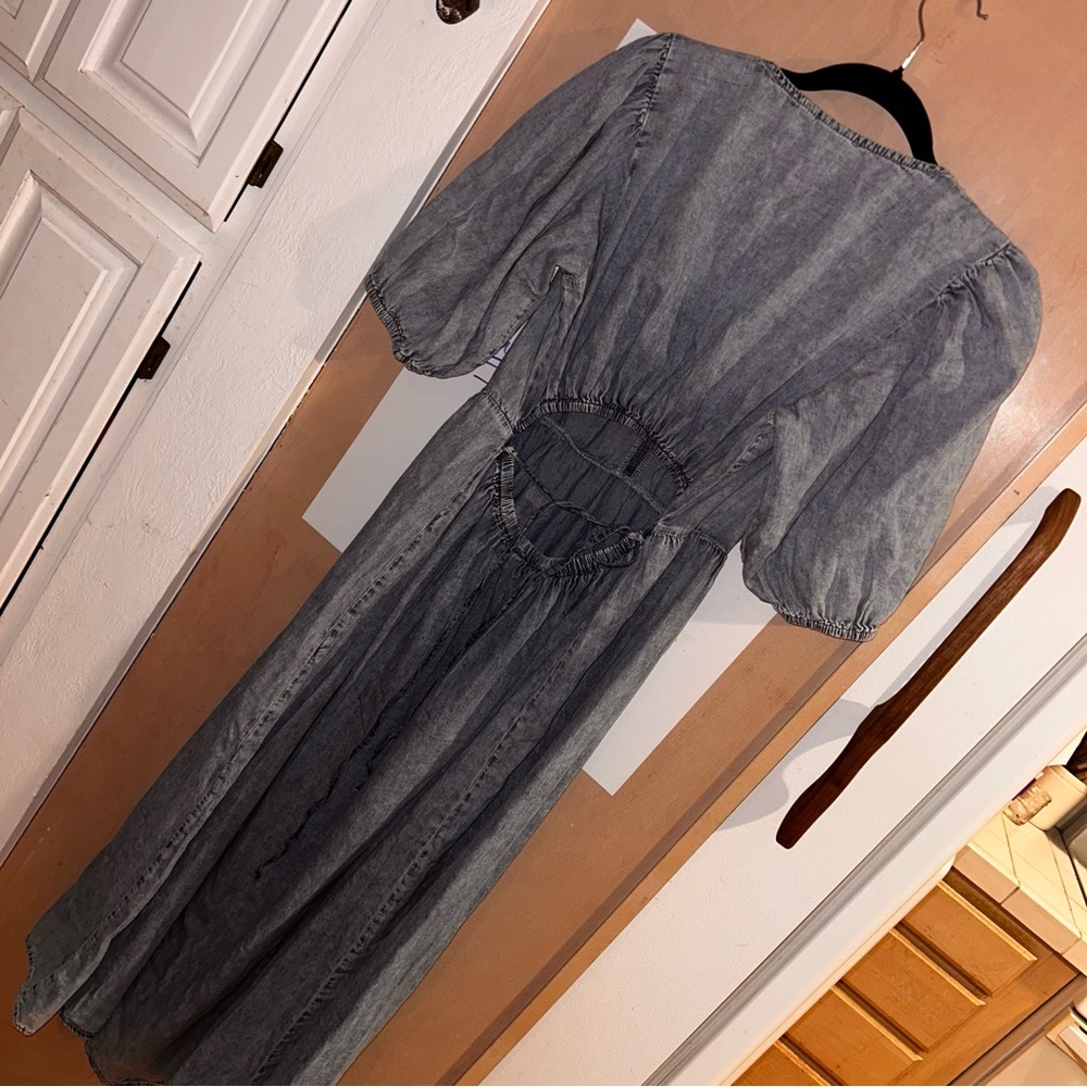 GAP Blue cutout back drop puff Dolman Sleeve V-Neck Maxi Sundress - Picture 13 of 13